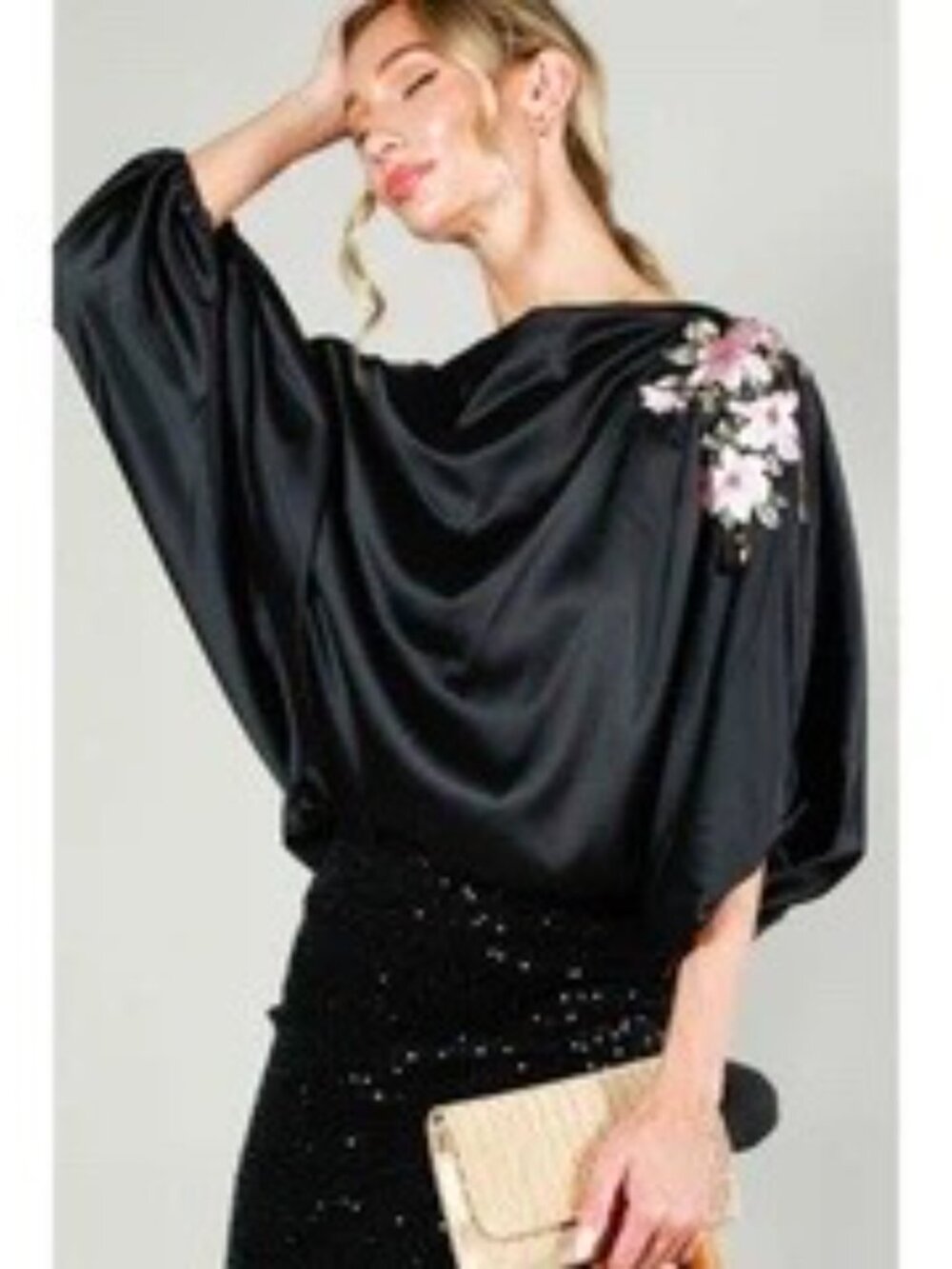 NWT Unique Vintage Silky Cherry Blossoms Blouse